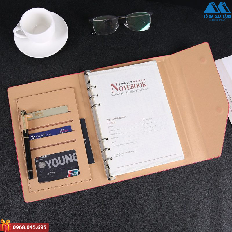 Sổ da bìa còng in logo