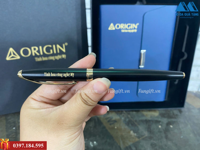 Set quà tặng sổ da và bút kim loại in logo doanh nghiệp