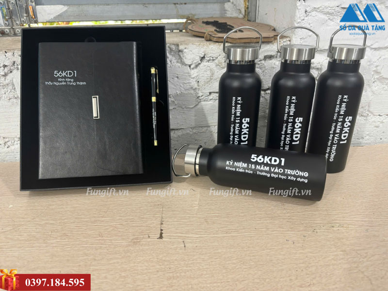 Set sổ da, bút ký, bình giữ nhiệt in logo